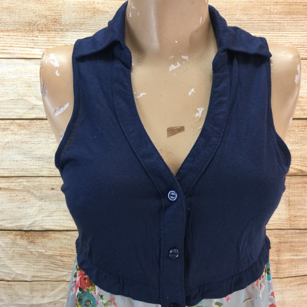 Rue21 Navy Floral Blouse S Sleeveless - Picture 2 of 6